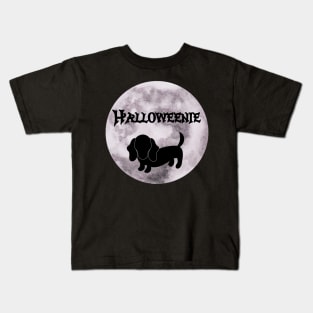 Spooky Halloweenie Moon Dog Kids T-Shirt